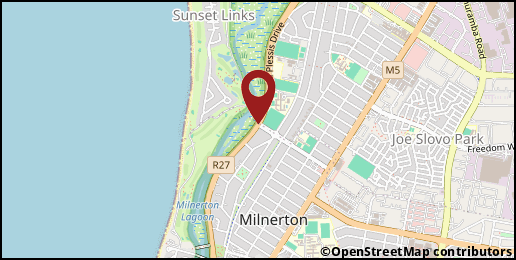 a map with a pin at -33.8731,18.4951
